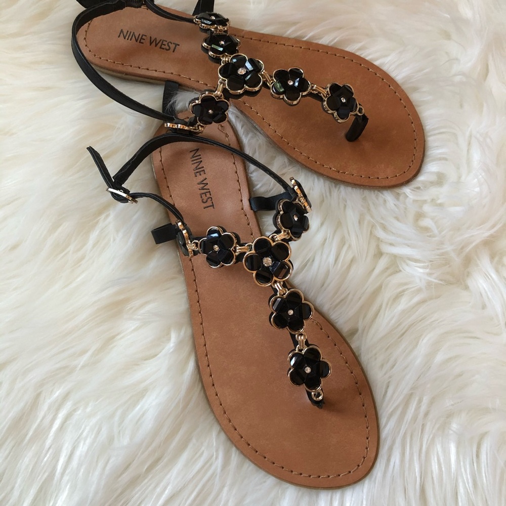 NIB Ninewest Black Flora Sandals size 7